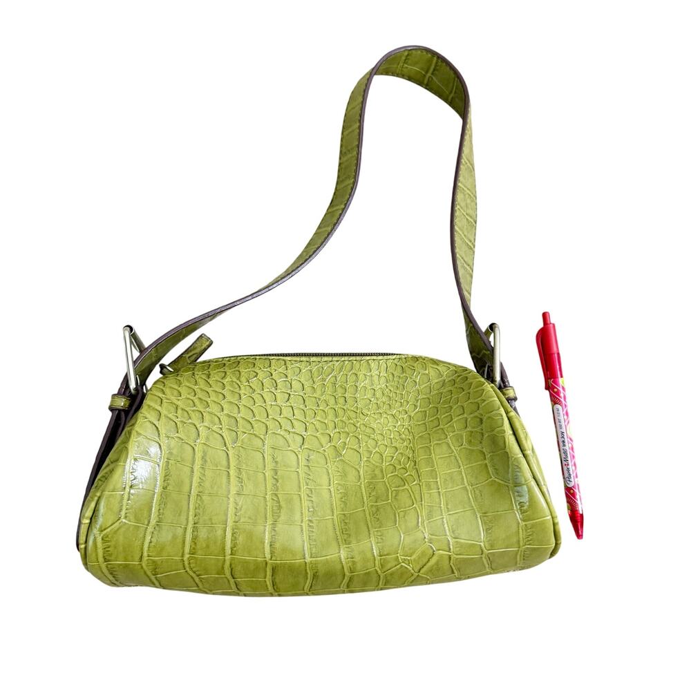 Vintage Y2K Chateau Olive Green Faux Leather Mini Barrel Bag Zip Top EUC - Picture 8 of 9